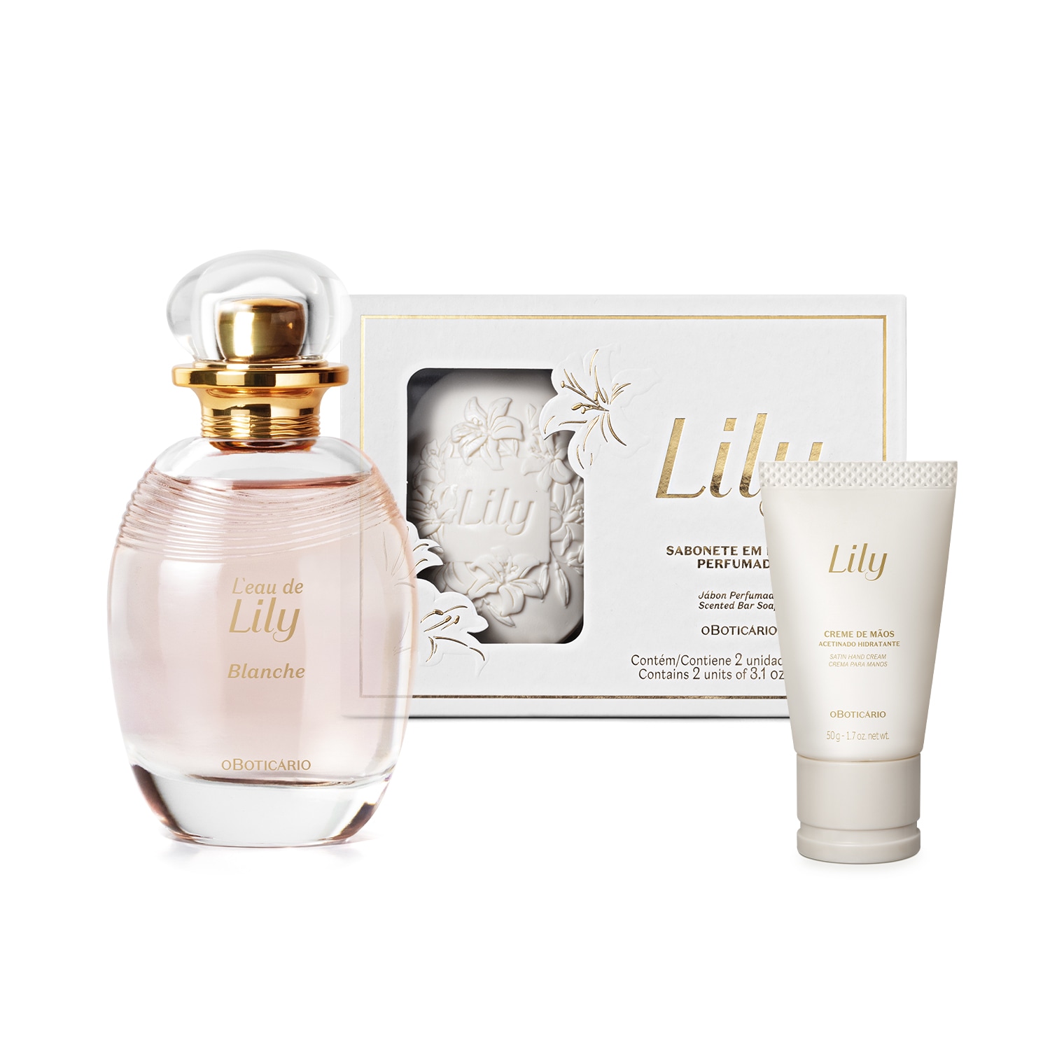 Combo Lily: Blanche Desodorante Colônia 75ml + Creme Hidratante para as Mãos + Sabonete em Barra 2x90g
