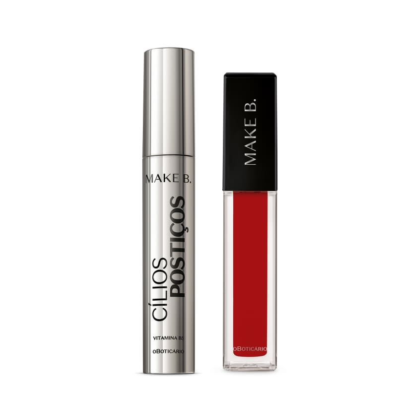 Combo Make B.: Máscara de Cílios 12g + Batom Líquido Vermelho 5ml