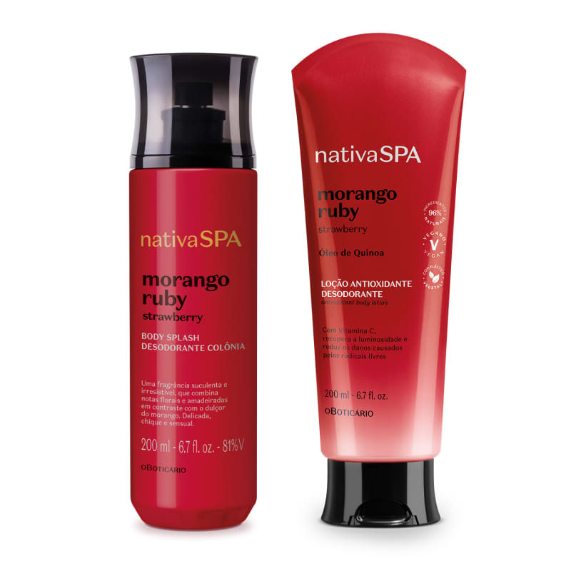Combo Nativa SPA Morango Ruby: Body Splash 200ml + Loção Corporal 200ml